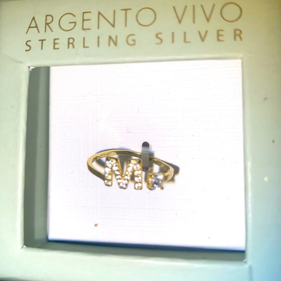 BNIB Argento Vivo Ring Adjustable M Initial Sterling Silver Gold Tone - Picture 1 of 4